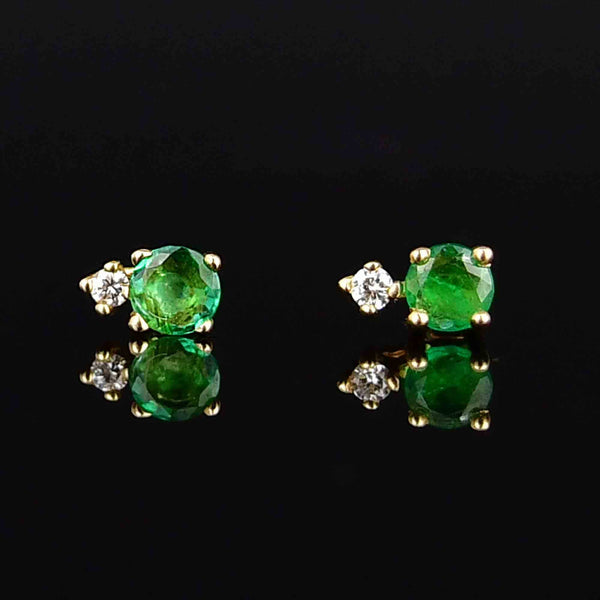Vintage 14K Gold Diamond Emerald Stud Post Earrings - Boylerpf