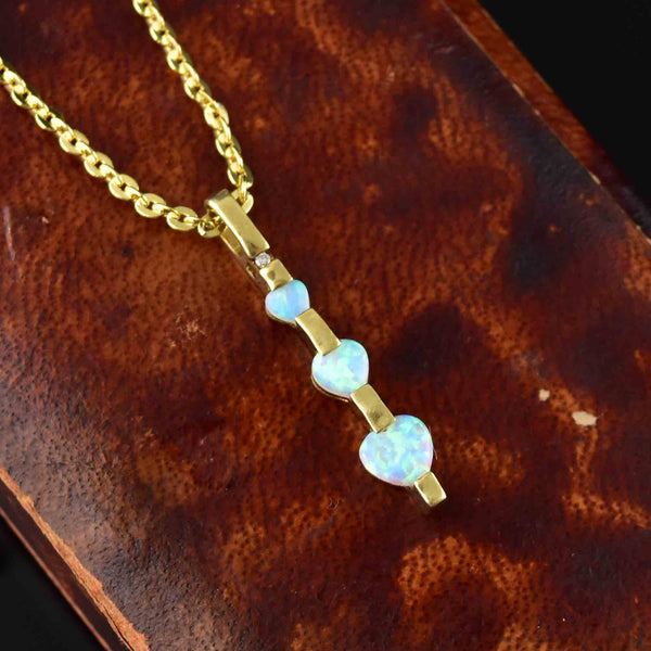 Vintage 10K Gold Diamond Opal Heart Journey Style Necklace - Boylerpf