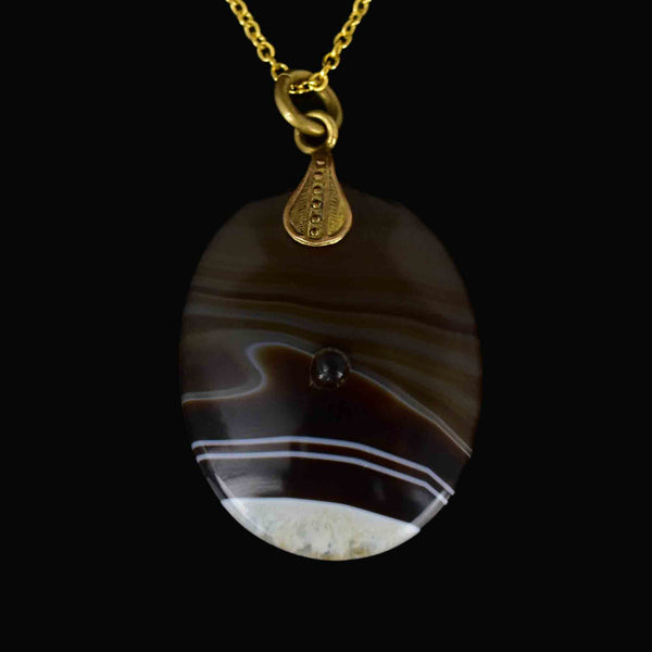 Antique Victorian Banded Agate Aberystwith Wales Stanhope Necklace - Boylerpf