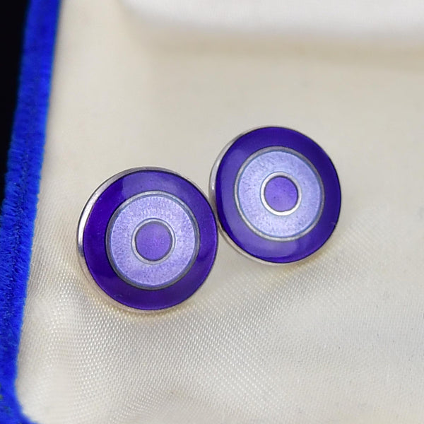 Antique English Sterling Silver Purple Enamel Stud Earrings