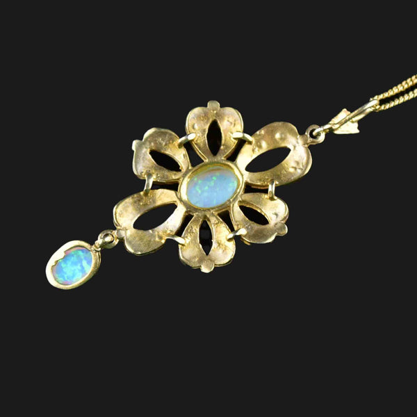 Vintage Edwardian Style Floral Opal Pendant Necklace - Boylerpf