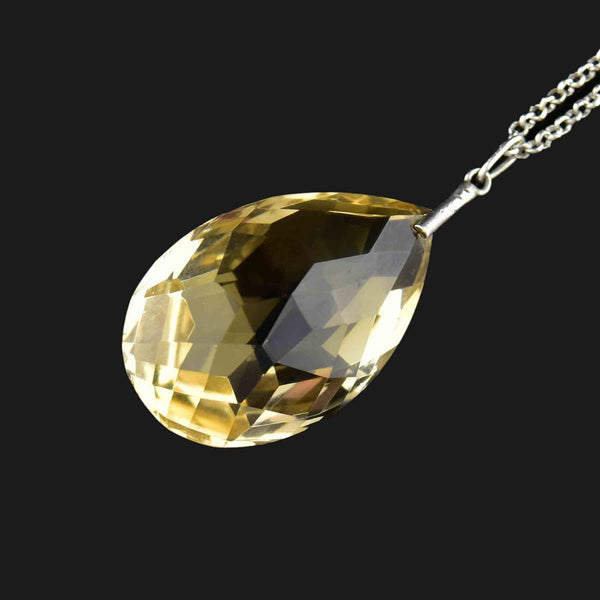 Vintage Silver 60 Carat Citrine Teardrop Pendant Necklace - Boylerpf