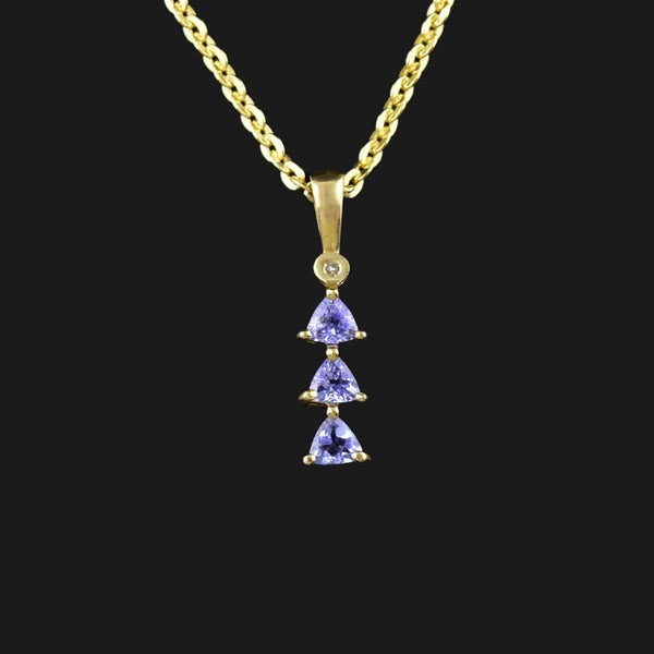 Vintage 10K Gold Diamond Trillion Cut Tanzanite Pendant Necklace - Boylerpf