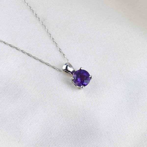 Vintage 10K White Gold Checkerboard Amethyst Pendant Necklace - Boylerpf