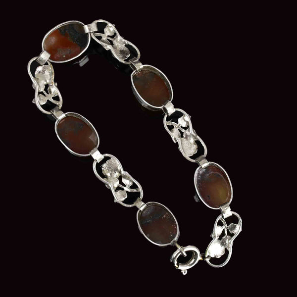 Vintage Arts and Crafts Style Silver Scottish Moss Agate Bracelet - Boylerpf