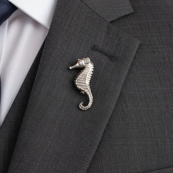 Vintage Sterling Silver Garnet Seahorse Brooch - Boylerpf