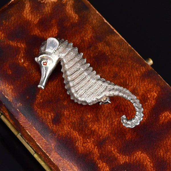 Vintage Sterling Silver Garnet Seahorse Brooch - Boylerpf