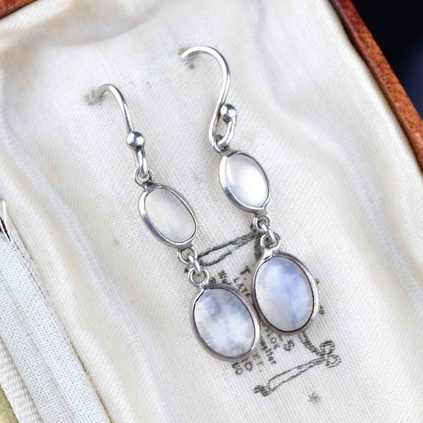 Vintage Moonstone Cabochon Earrings in Silver - Boylerpf