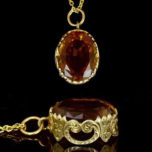 Vintage Ornate Scroll 10 CTW Citrine Pendant Necklace - Boylerpf