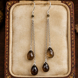 Vintage Sterling Silver Smoky Quartz Dangle Earrings - Boylerpf