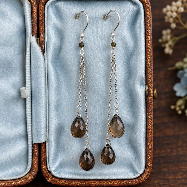 Vintage Sterling Silver Smoky Quartz Dangle Earrings - Boylerpf
