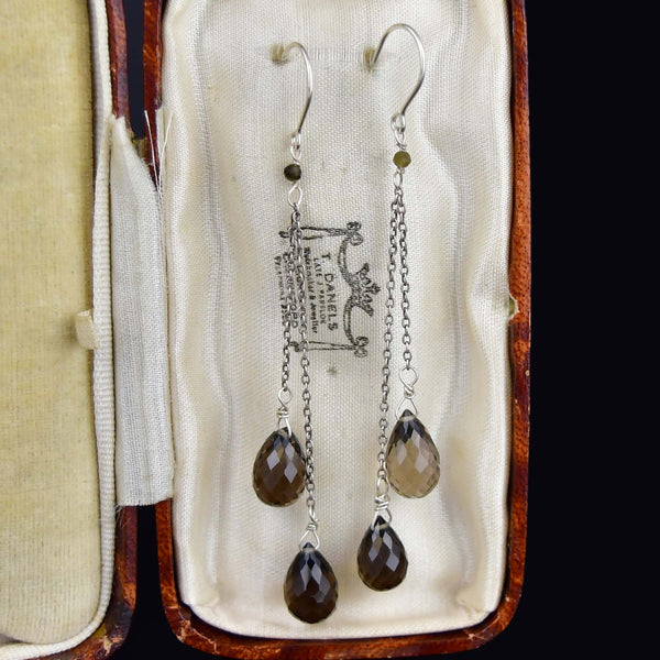 Vintage Sterling Silver Smoky Quartz Dangle Earrings - Boylerpf