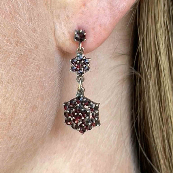 Vintage Garnet Cluster Drop Earrings - Boylerpf