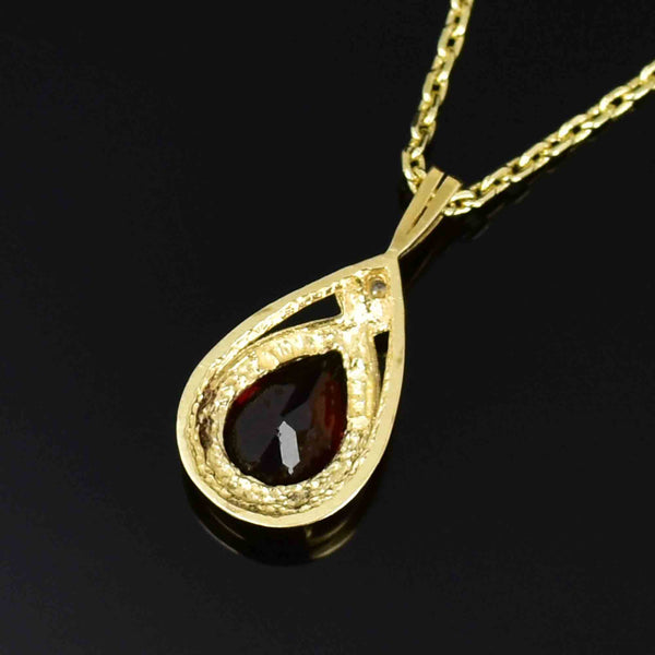 Vintage 10K Gold Pear Cut Garnet Diamond Pendant Necklace - Boylerpf