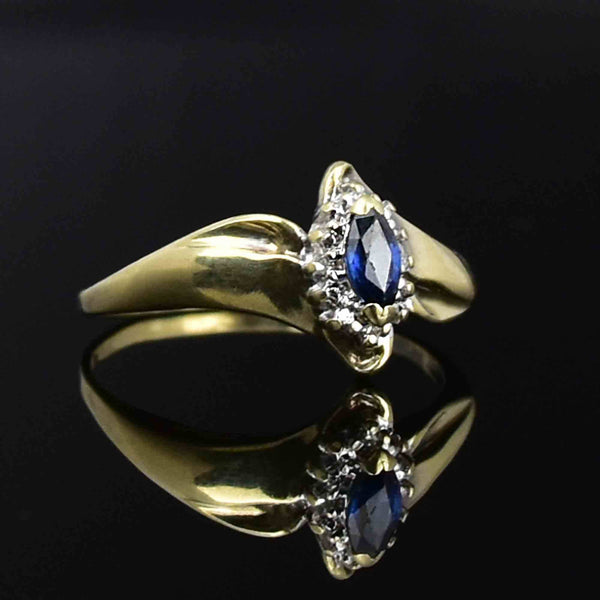 10K Gold Marquise Sapphire Diamond Jalo Engagement Ring - Boylerpf