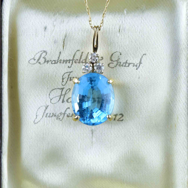 Vintage 14K Gold Diamond Blue Topaz Pendant Necklace - Boylerpf