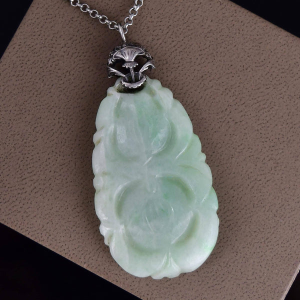 Large Silver Scottish Thistle Carved Jade Pendant - Boylerpf