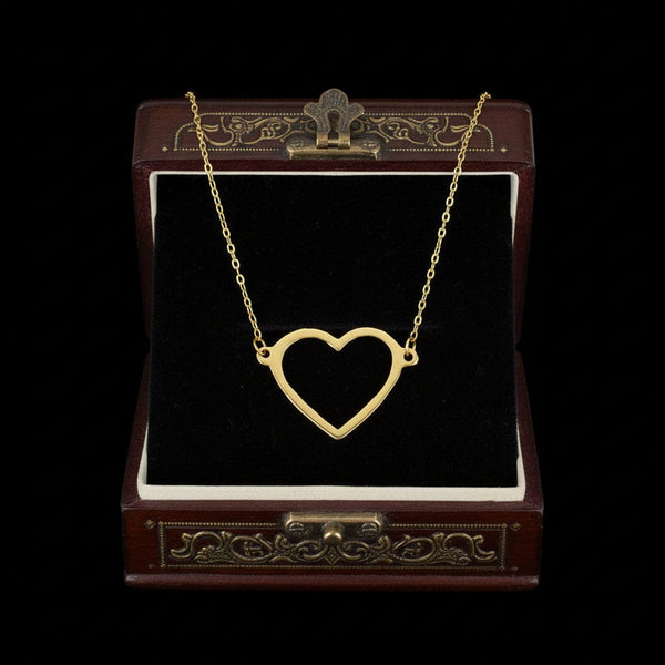 Vintage Solid 14K Gold Heart Cutout Pendant Necklace - Boylerpf