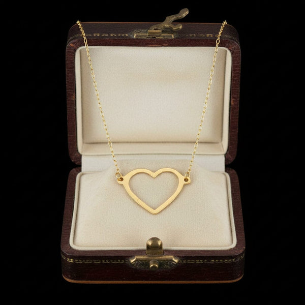 Vintage Solid 14K Gold Heart Cutout Pendant Necklace - Boylerpf