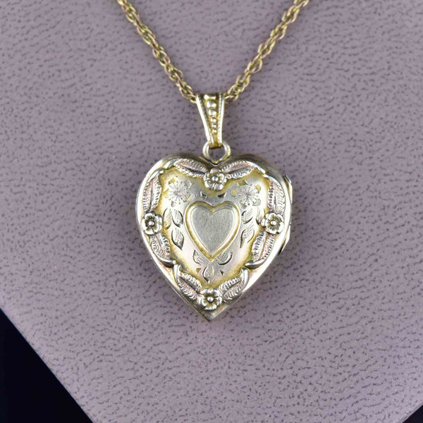 Vintage Heart Forget Me Not Gold Filled Locket Necklace - Boylerpf