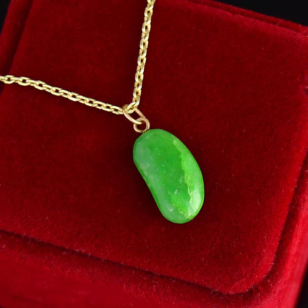 Vintage 9K Gold Emerald Lucky Bean Pendant Necklace - Boylerpf