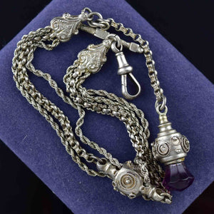 Antique Victorian Amethyst Thistle Fob Silver Albertina Bracelet - Boylerpf