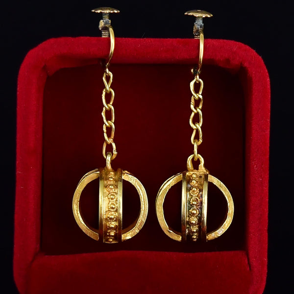 Antique Etruscan Sphere Ball Cutout Drop Earrings - Boylerpf