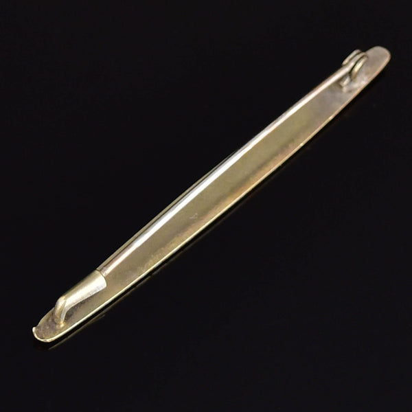 Vintage Black Enamel Star Gold Gilt Silver Bar Brooch