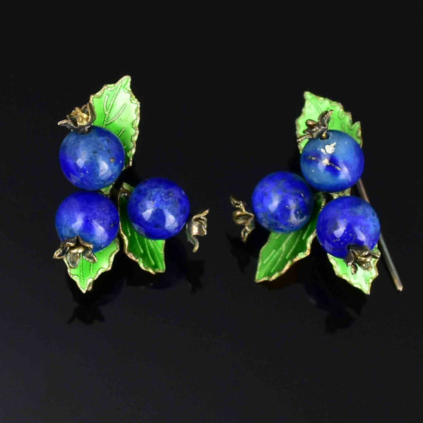 Vintage Sterling Silver Lapis Lazuli Blueberry Enamel Earrings - Boylerpf