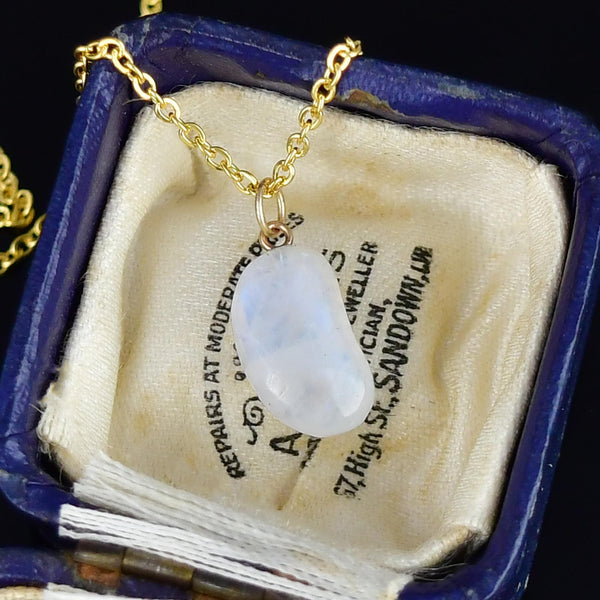 ON HOLD Vintage Gold Moonstone Lucky Bean Charm Necklace
