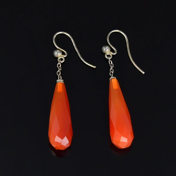 Edwardian Silver Faceted Carnelian Drop Earrings