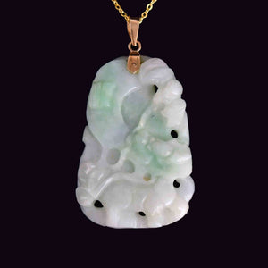 Vintage 14K Gold Carved Jade Dragon Bat Double Sided Pendant Necklace - Boylerpf
