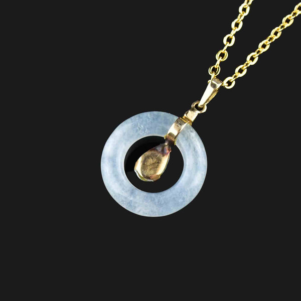 14K Gold Green and White Jade Target Pendant Necklace - Boylerpf