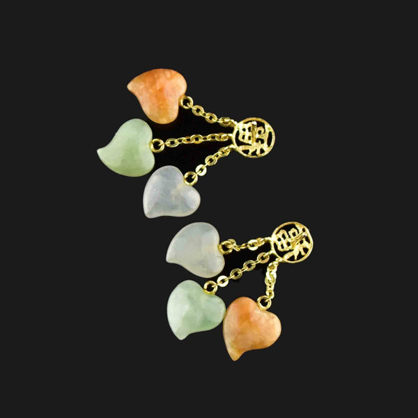 14K Gold Natural Jade Witches Heart Dangle Earrings - Boylerpf