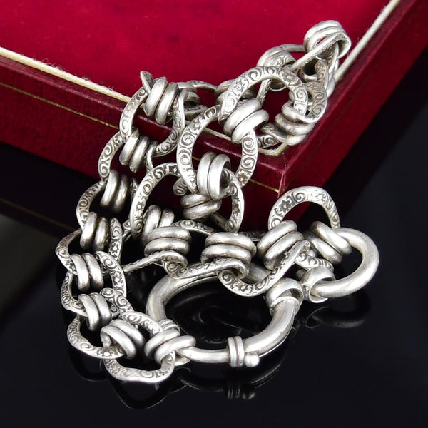 Antique Ornate Silver Bolt Clasp Mens Chain Bracelet - Boylerpf