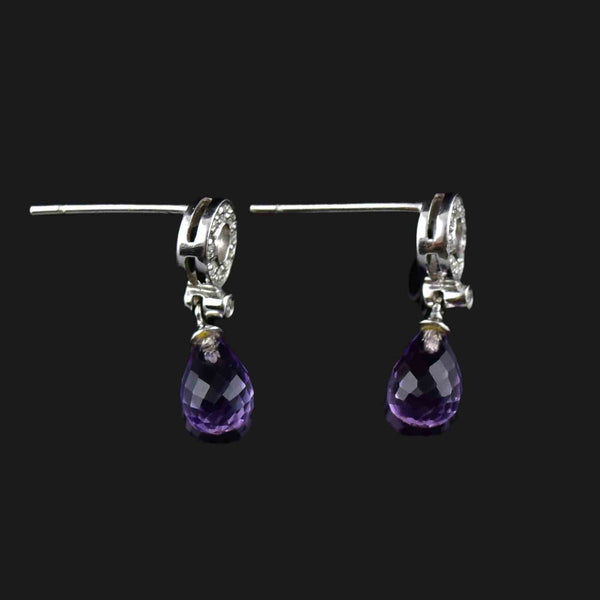 Vintage 14K White Gold Diamond Briolette Amethyst Earrings - Boylerpf