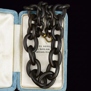 Antique Carved Horn Chain Link Victorian Necklace - Boylerpf