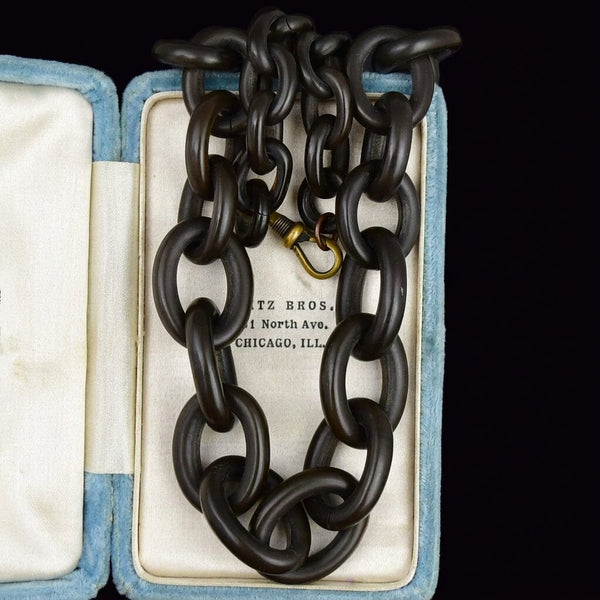 Antique Carved Horn Chain Link Victorian Necklace - Boylerpf