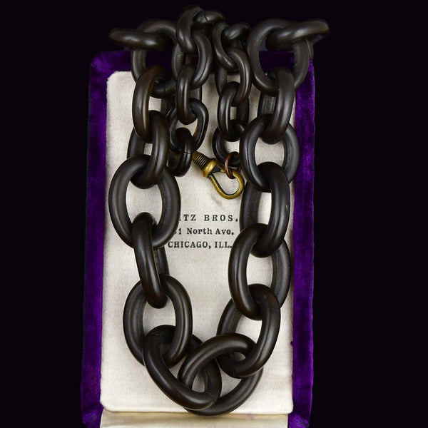 Antique Carved Horn Chain Link Victorian Necklace - Boylerpf