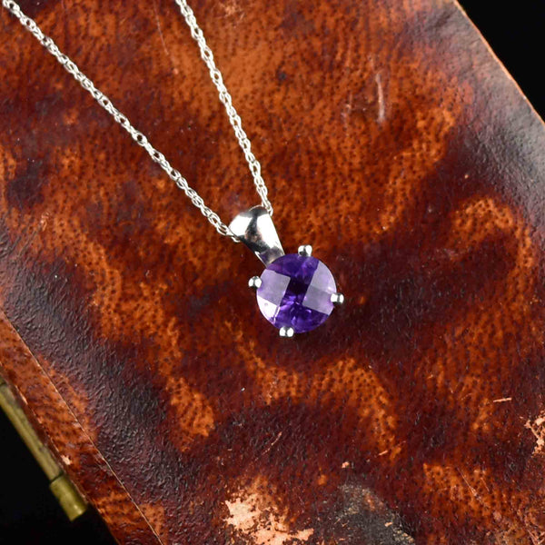 Vintage 10K White Gold Checkerboard Amethyst Pendant Necklace - Boylerpf