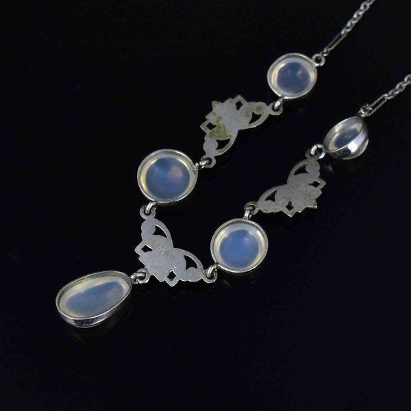 Vintage Silver Citrine Moonstone Pendant Drop Necklace - Boylerpf