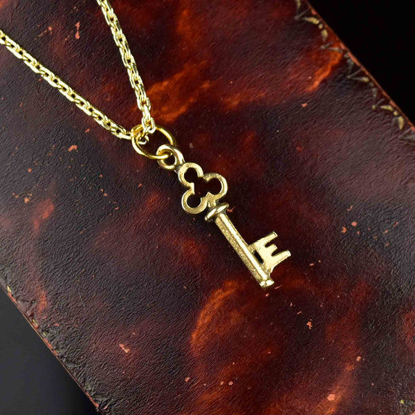 Vintage Fancy Necklace 14K Rose Gold Key Pendant Fine Jewelry For