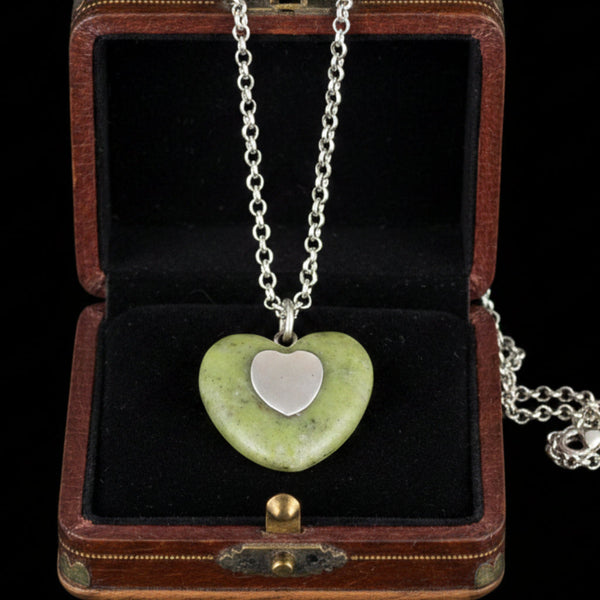 Vintage Sterling Silver Connemara Marble Heart Necklace