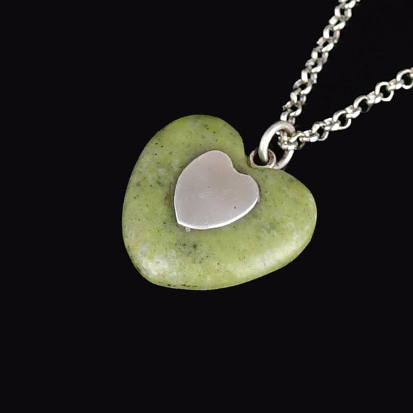 Vintage Sterling Silver Connemara Marble Heart Necklace