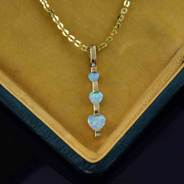 Vintage 10K Gold Diamond Opal Heart Journey Style Necklace - Boylerpf