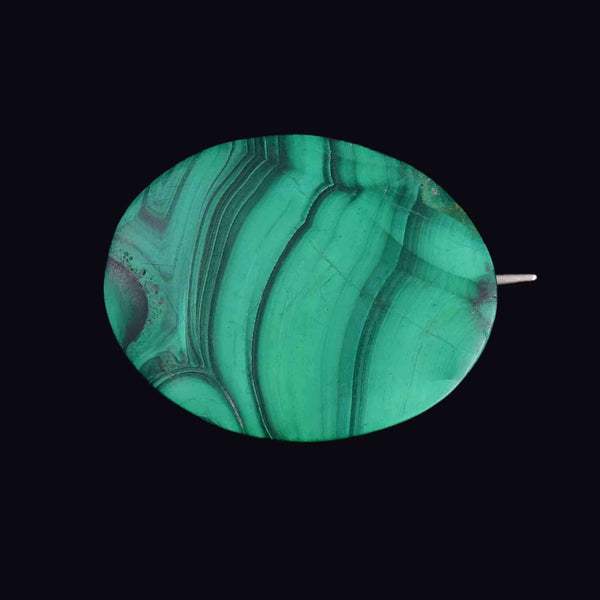 Victorian Large Oval Malachite Pin Brooch - Boylerpf