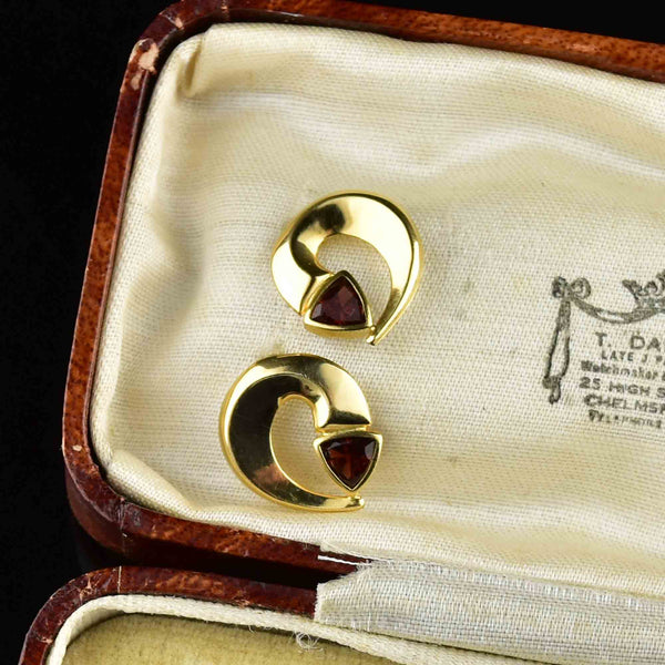 14K Gold Trillion Cut Garnet Stud Earrings - Boylerpf