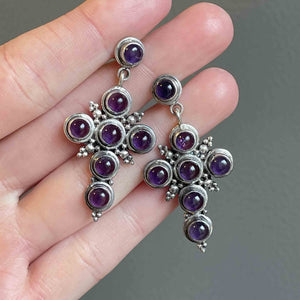 Vintage Silver Amethyst Cross Stud Drop Earrings - Boylerpf