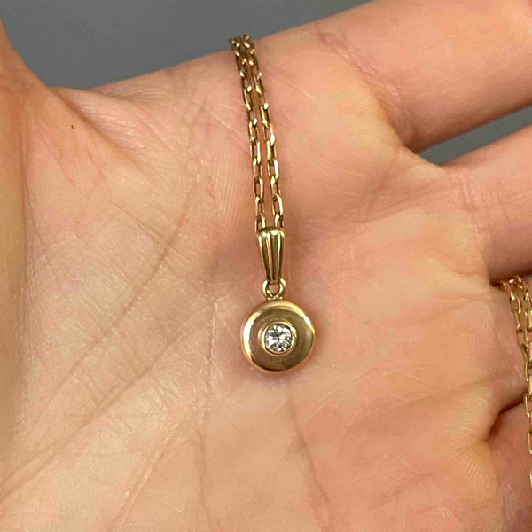 Vintage Solid 9K Gold Diamond Solitaire Pendant Necklace - Boylerpf