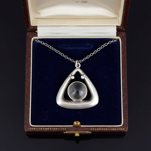 Antique Art Deco Sterling Silver Pools of Light Pendant Necklace